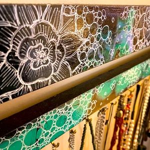 Handmade wooden jewelry wall- mounted organizer with hooks